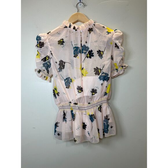 Self Portrait Women's SP18-040T Size 2 Pink Graphic Floral Print Blouse Top - Picture 5 of 10